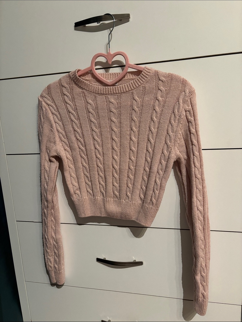 Ardene Blush Pink Cable-Knit Cropped Crew Sweater Size XS